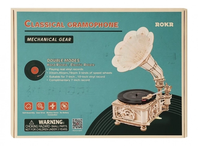 Rokr 3D dřevěné puzzle Klasický gramofon