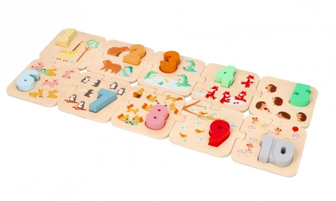 Dřevěné puzzle se zvířátky - učení počítání