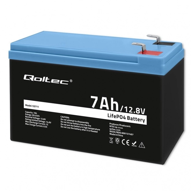 Lithium-železo-fosfátová baterie LiFePO4 | 12,8V | 7Ah | 89,6Wh | BMS