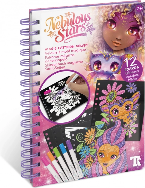 Nebulous Stars magické omalovánky – 12 sametových desek a 5 fixů