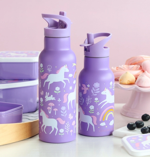 A Little Lovely Company Nerezová lahev na pití 500 ml – Jednorožci a duha
