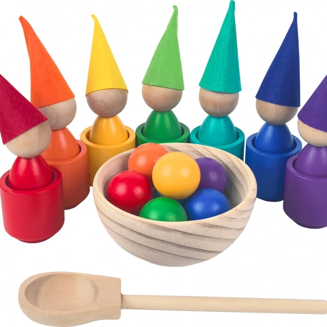 Duhové panenky s míčky – montessori dřevěná hračka 7 barev