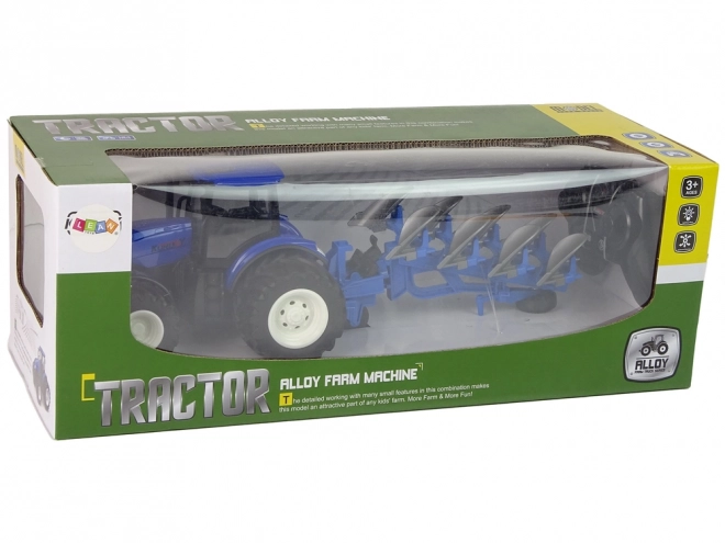 Traktor na dálkové ovládání 1:24 Modrý pluh kovový