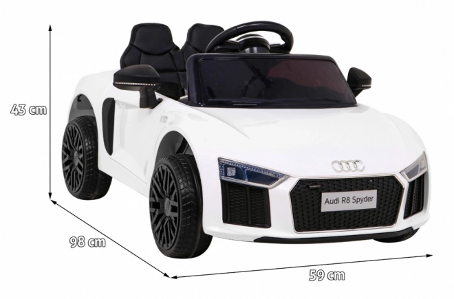 Audi R8 na baterie pro děti Bílá + Dálkové ovládání + EVA + Pomalý start + MP3 LED