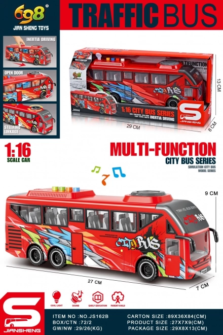 Červený autobus v měřítku 1:16