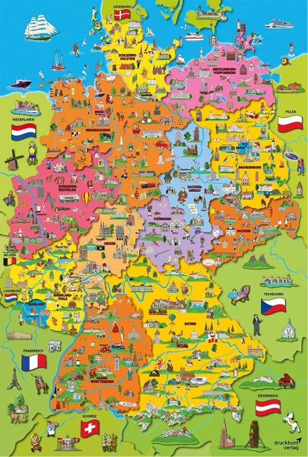 Schmidt puzzle Kreslená mapa Německa 200 dílků