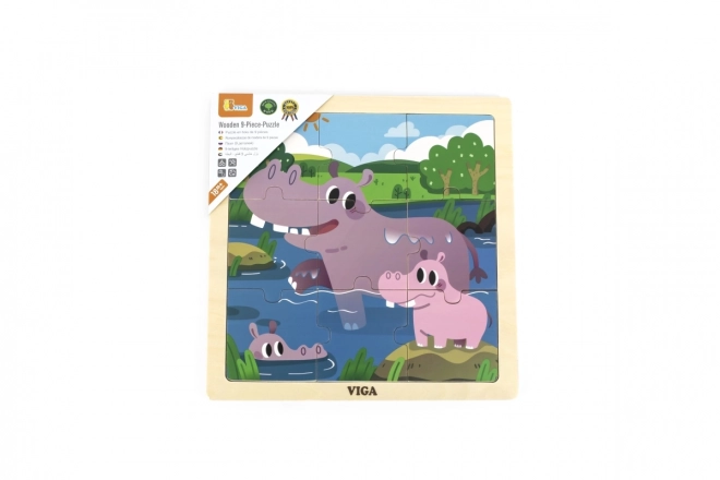 Dřevěné puzzle hroši Viga, 9 dílků