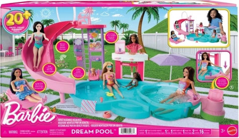 barbie bazén snů – herní set s tobogánem, vířivkou a snack barem