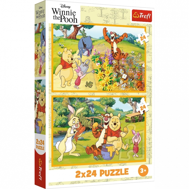 Puzzle 2x24 Disney Medvídek Pú - Den na zahradě