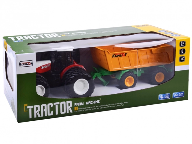Dálkově ovládaný traktor s gumovými koly + přívěs RC0601