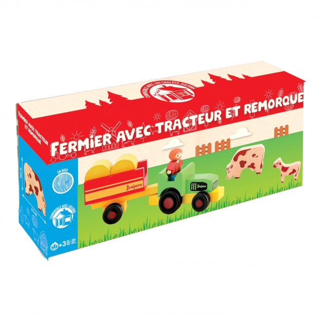 Jeujura dřevěné figurky farmář s traktorem