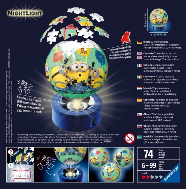 3D puzzle svítící míč Minions