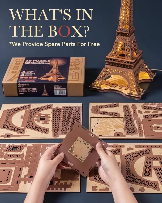 RoboTime 3D Dřevěné puzzle Rolife Noc Eiffelovy věže svítící