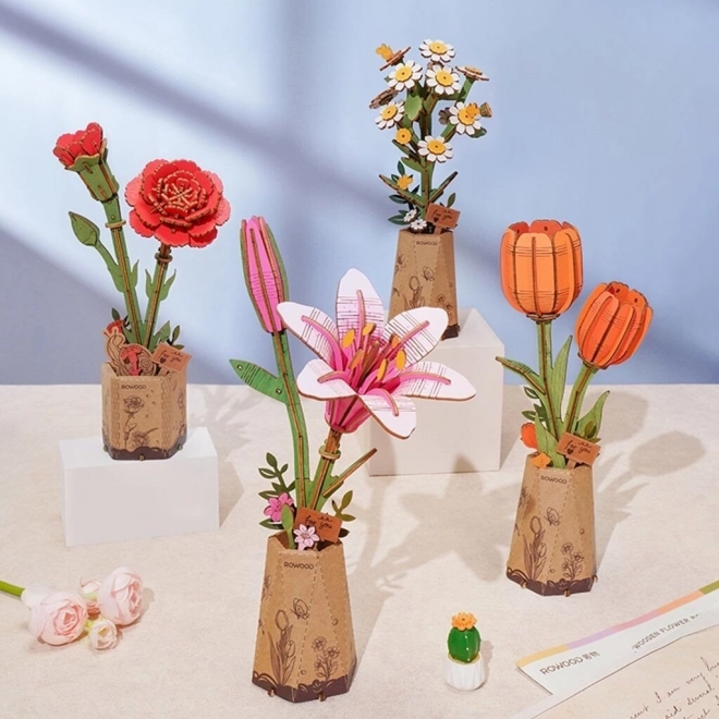 Robotime Rowood 3D dřevěné puzzle oranžové tulipány