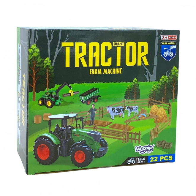 Mini farma traktor se zvířátky a nástroji od Woopie