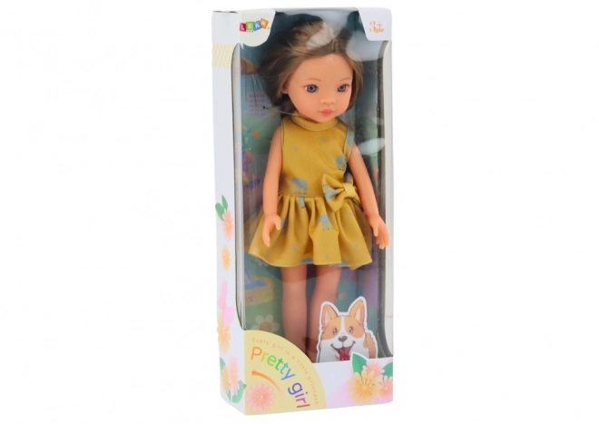 Panenka Žluté šaty Hnědé vlasy Velká panenka 33cm