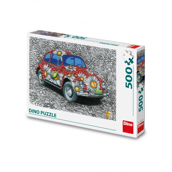 Malované puzzle auto s květinovým motivem 500 dílků