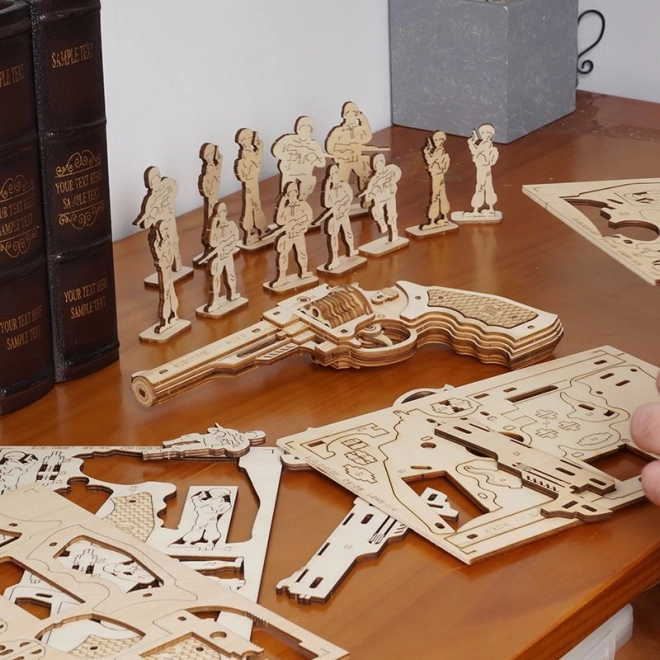 Dřevěné 3D puzzle revolveru Corsac od Robotime