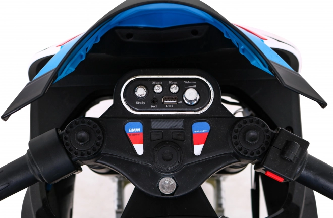 Dětská bateriová motorka BMW HP4 Modrá + pomocná kolečka + pomalý start + EVA + MP3 LED
