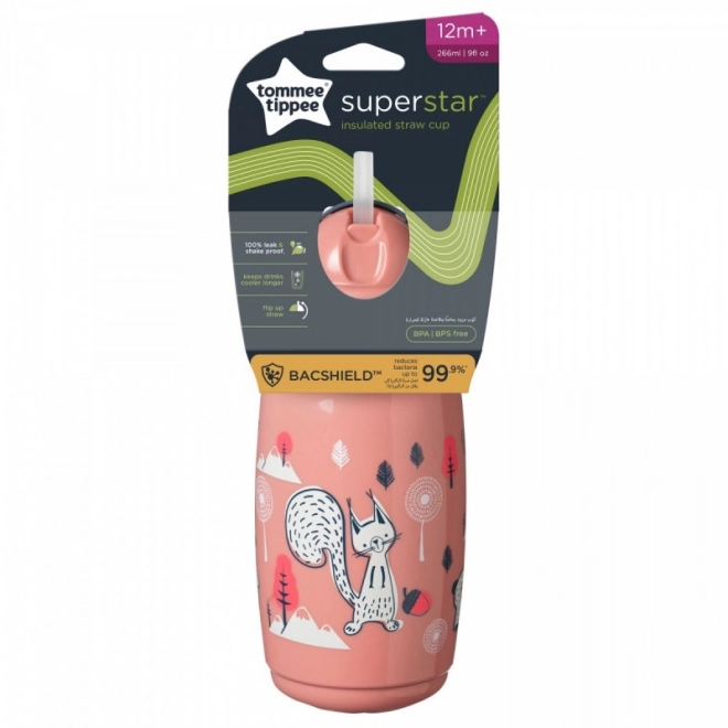 Tommee Tippee růžový termohrnek se slámkou 266 ml