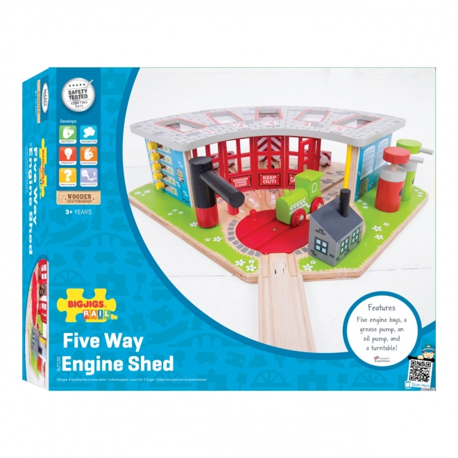 Bigjigs Rail dřevěné depo pro 5 vláčků