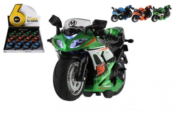 Závodní motorka na zpětné natažení se světlem a zvukem