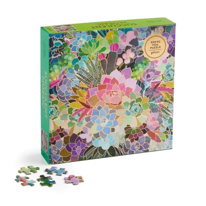 GALISON Metalické čtvercové puzzle Mozaika ze sukulentů 500 dílků