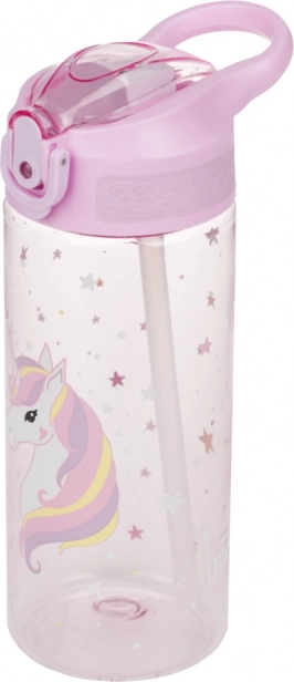 Tritanová láhev na pití s brčkem Rainbow Unicorn 500 ml