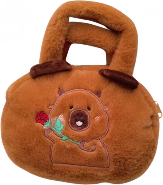 Torba plyšová s kapybarou a růží hnědá 20 cm