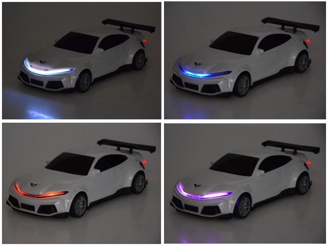 Elektrické auto se světelnými efekty a nabíjecí stanicí – Bílé