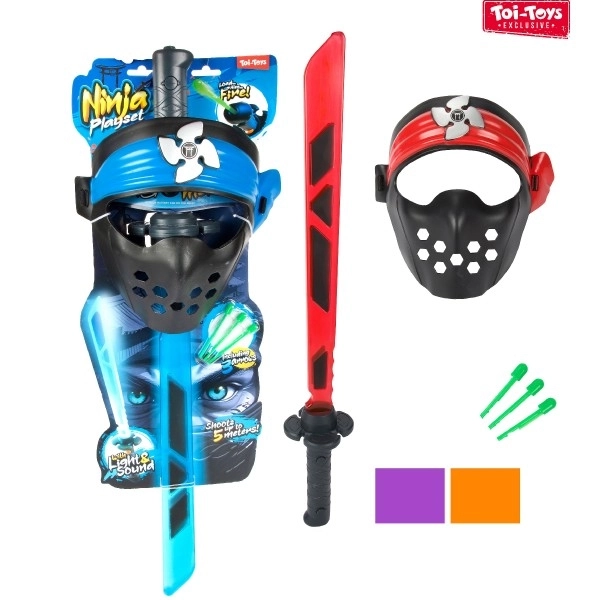 Ninja sada meč + maska + šipky se zvukem a světlem
