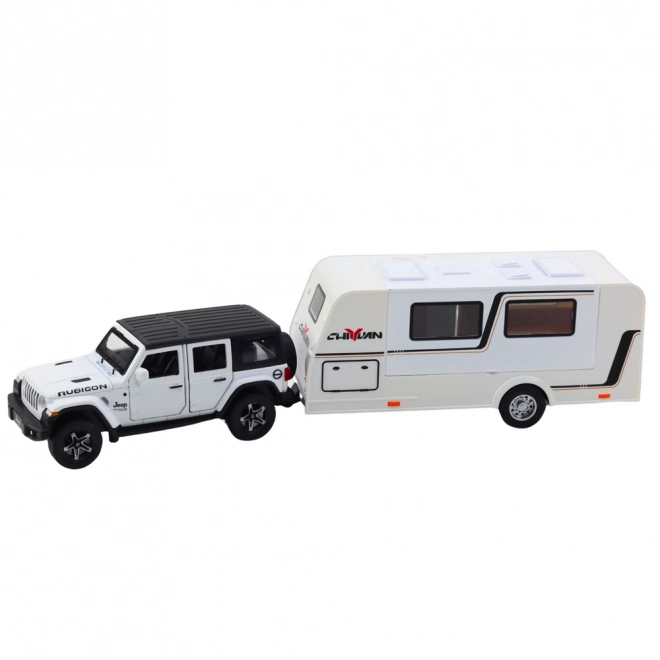 Offroad auto s karavanem bílé 1:32
