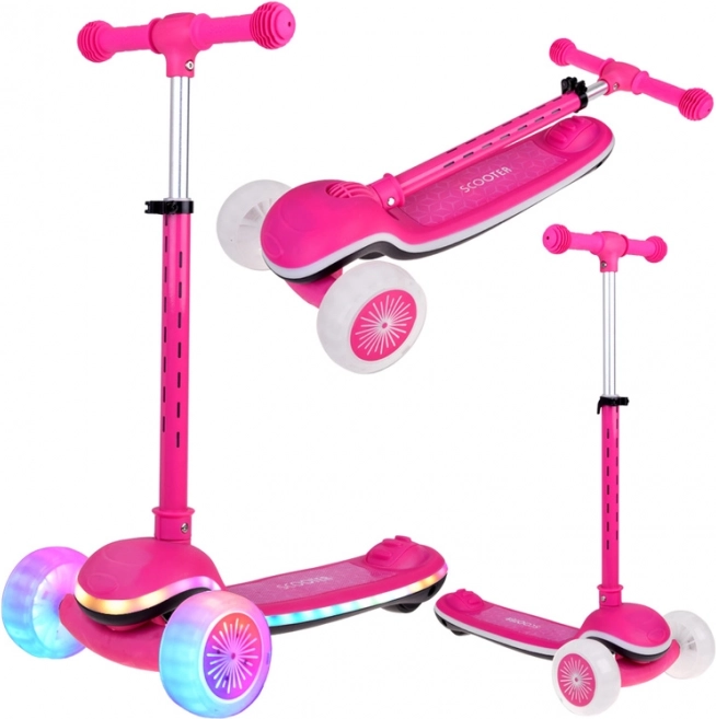 Dětská tříkolová balanční koloběžka Scooter s LED osvětlením a hudbou – Růžová