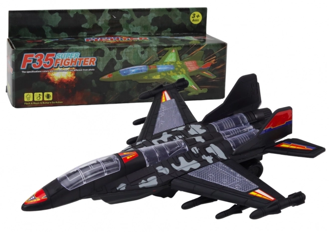 F35 Vojenská stíhačka Světla pro řízení Zvuky Černá