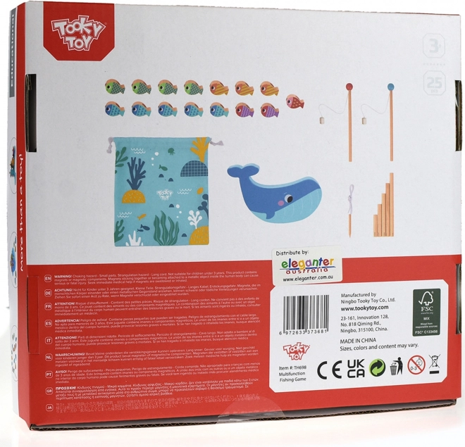 Tooky Toy Dřevěná Hra Velryba a Rybičky Multifunkční 4 v 1
