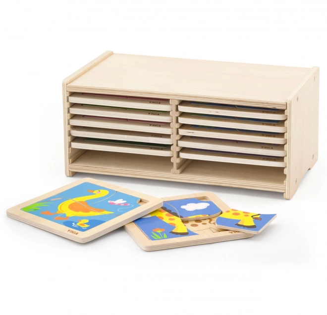 VIGA dřevěné puzzle se 12 deskami ve stojanu