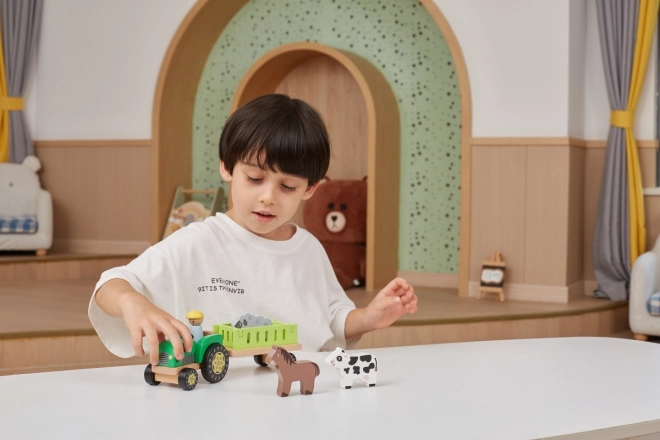 Dřevěný traktor s farmářskými zvířaty Viga Toys