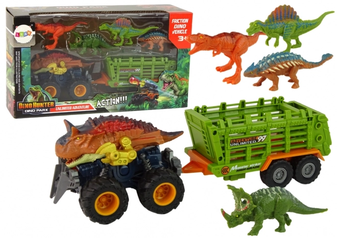 Dinosauří vůz s přívěsem a 4 figurkami dinosaurů