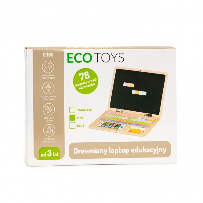 ECOTOYS Dřevěný notebook s magnetickým monitorem - růžový