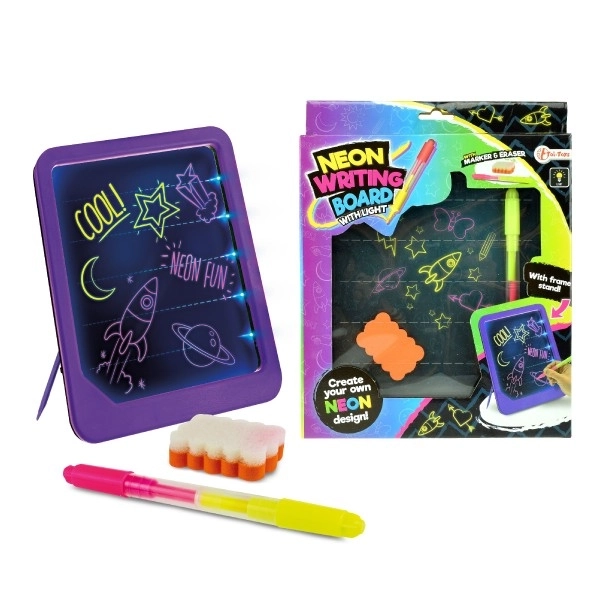 Tabulka psací na baterie se světlem neonově zářící s fixem plast + houbička v krabici 21x26x3cm