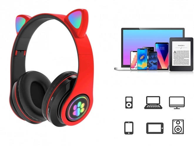 Bezdrátová sluchátka bluetooth rádio fm mp3 kočičí uši led podsvícení