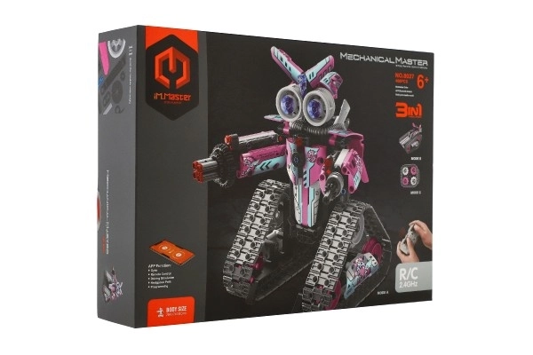 Robot RC skládací plast 15x23cm 2,4GHz na baterie se světlem, zvukem v krabici 31x23x7cm – Růžový