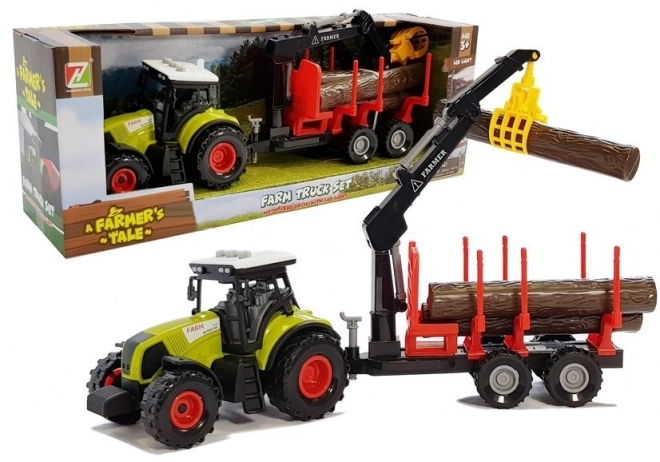 Traktor s lesním přívěsem a dřevem