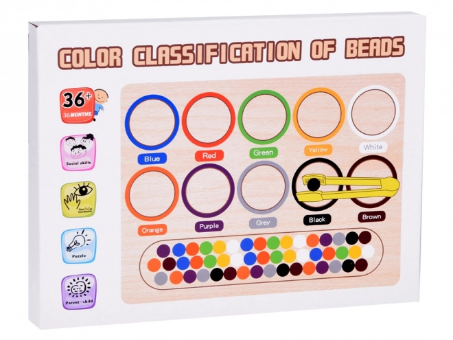 Dřevěná edukační mozaika Montessori - barevné kuličky a sorter