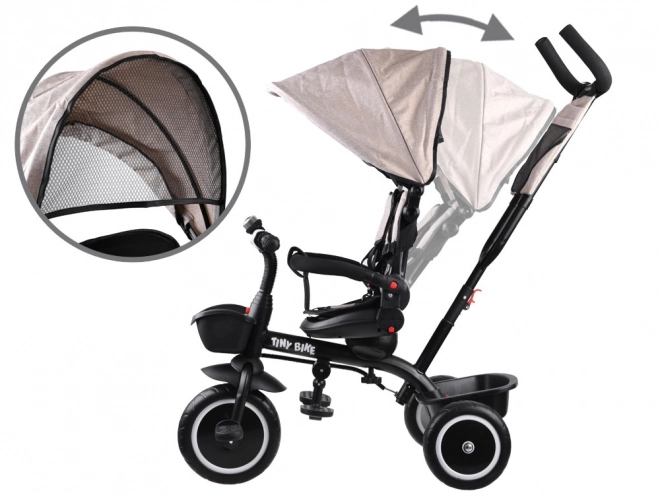 Dětská tříkolka Tiny Bike 3v1 s otočnou sedačkou a stříškou – Béžová