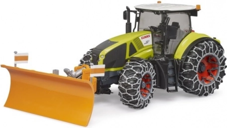 Bruder traktor Claas Axion 950 se sněhovými řetězy a radlicí