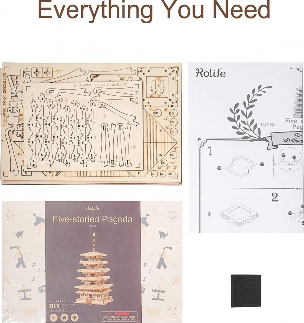 3D dřevěné puzzle pětipatrová pagoda
