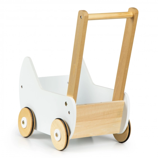ECOTOYS Dřevěný vozík pro panenky bílý