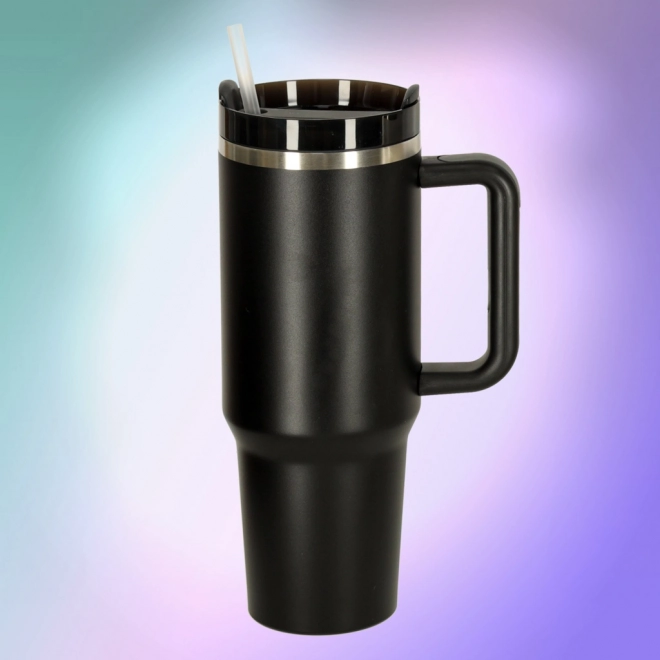 Termohrnek s brčkem a uchem 1200 ml černý