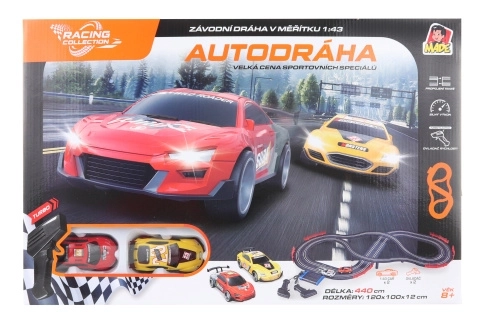 Autodráha, 2 auta, 2 ovladače, s chargerem, délka trati 440cm,